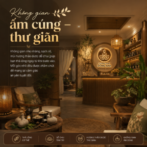 Không gian ấm cúng – thư giãn Không gian nhẹ nhàng, sạch sẽ, mùi hương thảo dược dễ chịu giúp bạn thả lỏng ngay từ khi bước vào. Mỗi góc nhỏ đều được chăm chút để mang lại cảm giác an yên tuyệt đối.